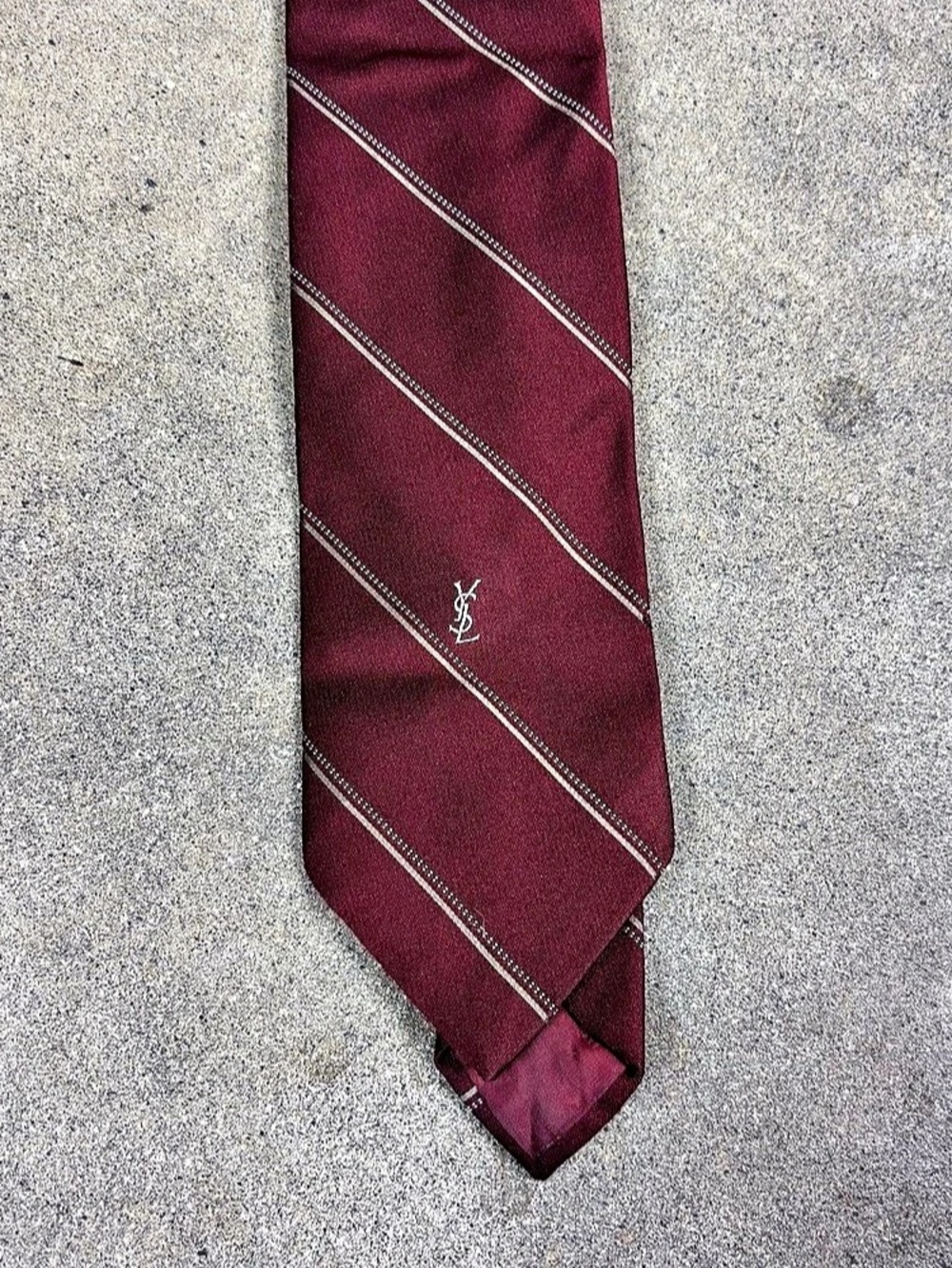 Saint Laurent Striped Tie in Burgundy & White